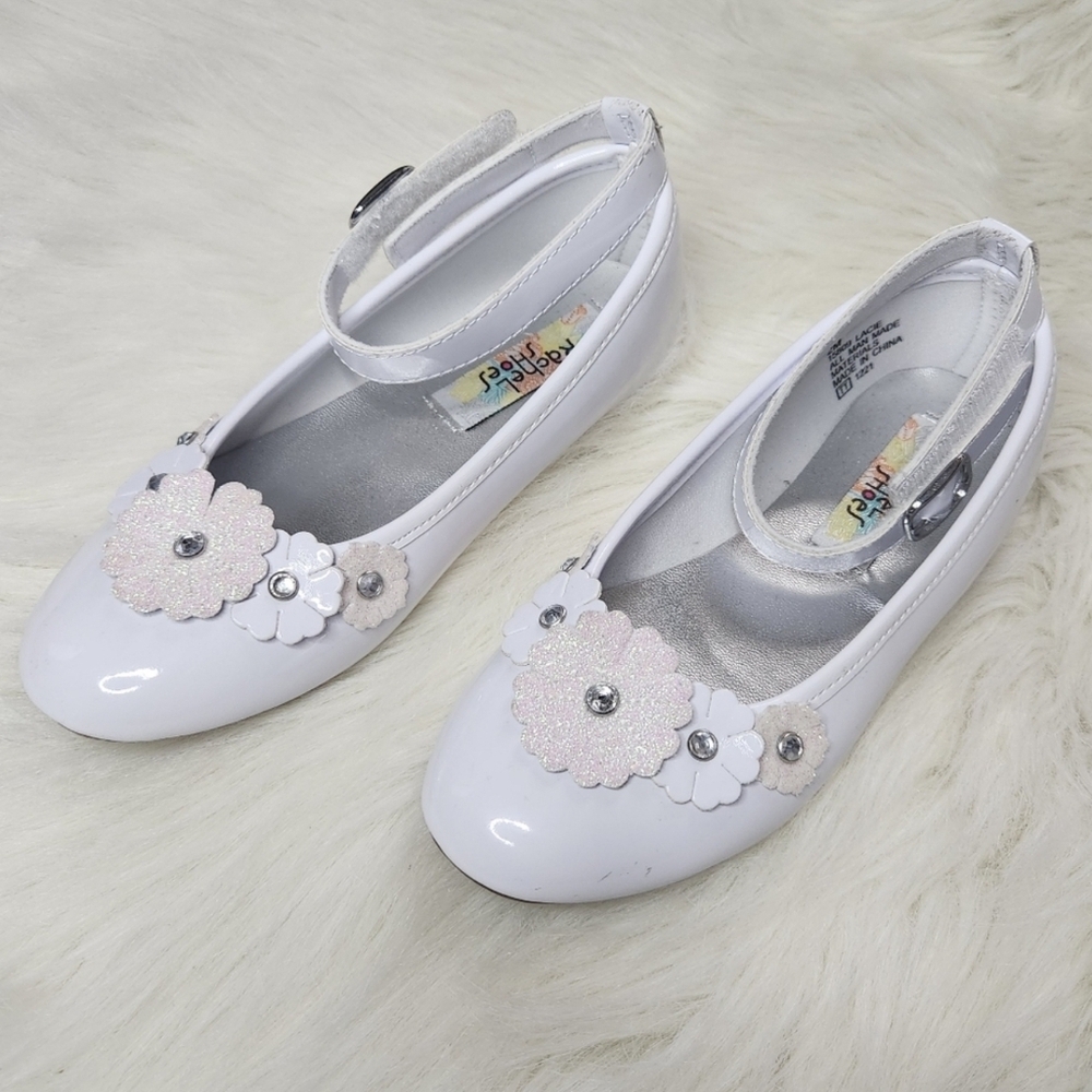 White Kids Shoes with Floral Design (Size 2)